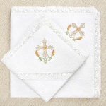 Кружевное полотенце для крещения "Крестик в колосках"