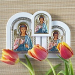 Икона белое дерево "Ангел-хранитель" цветная