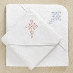 Крестильное полотенце с уголком "Крест с завитками"