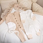 Вязаный комплект на выписку "Жемчуг" бежевый