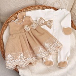 Комплект на выписку девочки "Люрекс" молоко-какао