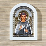 Икона белое дерево "Ангел-хранитель" серебристая