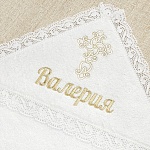 Махровое кружевное полотенце "Ажурный крестик" для крещения