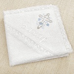 Махровое кружевное полотенце для крещения "Обвитый крестик"