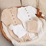 Вязаный комплект на выписку "Жемчуг" бежевый