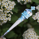 Серебряная ложка с эмалью "Крестнику"