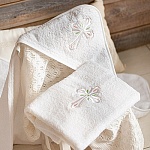 Махровое крестильное полотенце с уголком "Крест с листочками"