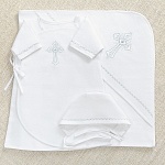 Крестильный комплект "Голубое перышко" с пеленкой