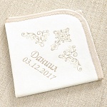 Тёплая пеленка для крещения "Крестик с завитками"