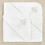 Махровое крестильное полотенце с уголком "Крест с листочками"