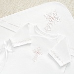 Крестильный комплект "Розовое перышко" с пеленкой