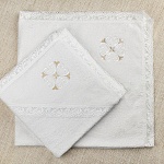 Кружевное крестильное полотенце кудрявый крест