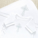 Крестильный комплект "Голубое перышко" с пеленкой