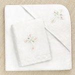 Махровое крестильное полотенце с уголком "Крест с листочками"