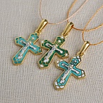 Позолоченный крестик КРЭ07 бирюзовая эмаль