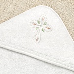 Махровое крестильное полотенце с уголком "Крест с листочками"
