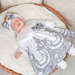 Комплект на выписку девочки "Самия" серо-белый