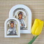 Икона белое дерево "Ангел-хранитель" серебристая