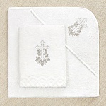 Махровое полотенце для крещения с уголком "Крестик с лозой"