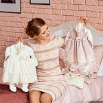 Комплект на выписку девочки "Люрекс" молочно-пудровый