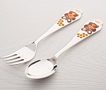 Серебряная ложка и вилка "Мишка"