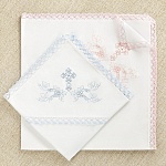 Крестильная пеленка с голубым кружевом для мальчика