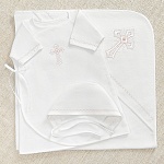 Крестильный комплект "Розовое перышко" с пеленкой