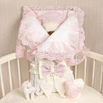 Комплект на выписку девочки "Люрекс" молочно-пудровый