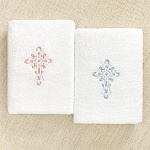 Махровое крестильное полотенце "Крест с завитками"