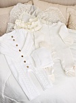 Вязаный комплект на выписку "Жемчуг" молочный
