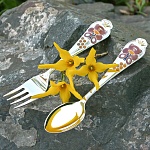 Серебряная ложка и вилка "Мишка"