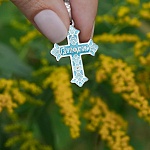 Серебряный крестик КРЭ08 бирюзовая эмаль
