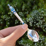 Серебряная ложечка с эмалью Крестнику