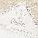 Кружевное крестильное полотенце кудрявый крест