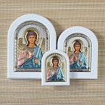 Икона белое дерево "Ангел-хранитель" цветная