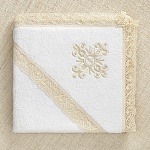 Махровое кружевное полотенце для крещения "Бежевый вьюнчик"